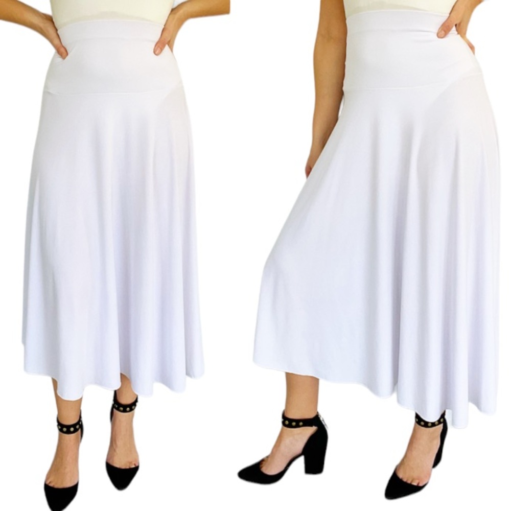 Vintage Valentina white high waist midi circle stretch skirt one size